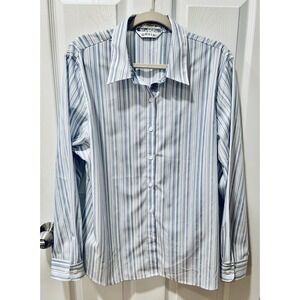 Orvis Carefree Cotton Blend Womens Blue Striped Contrast Collar Cuff Shirt Sz 20